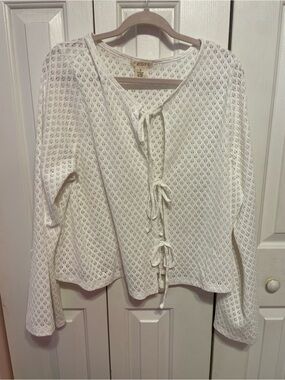 Torrid Festi White Open-Knit Tie-Front Women's Top